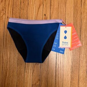 NWT Thinx BTWN Bikini Period Underwear Blue Purple Size 9-10